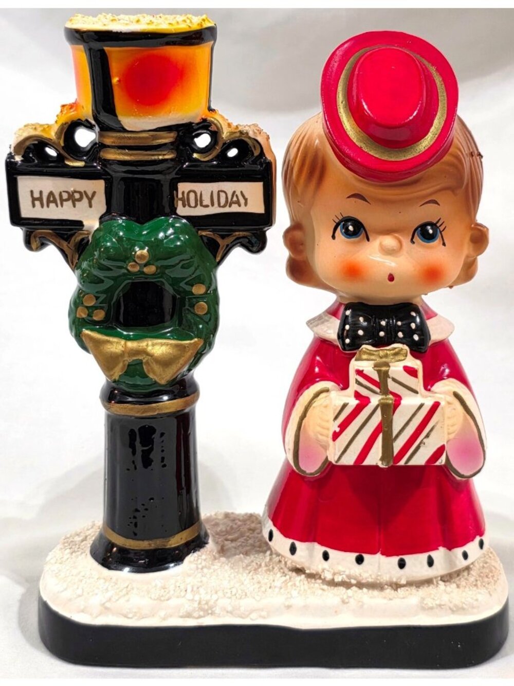Vintage Blume CANDLEHOLDER Christmas caroller choir girl lamppost candle Japan
